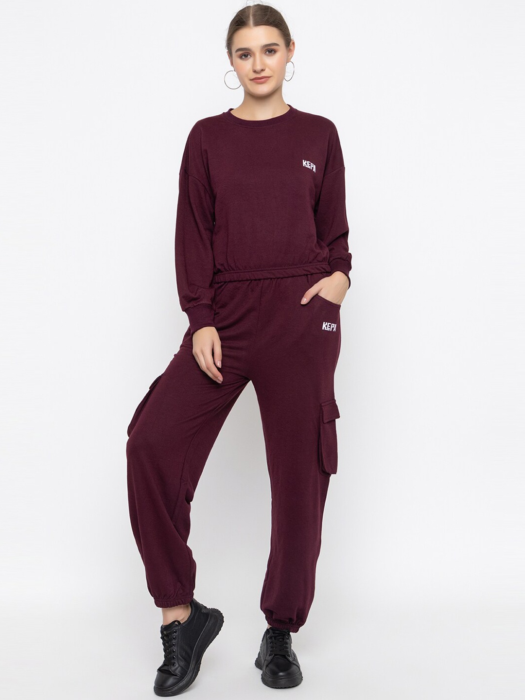 

KEPA Lightweight Drop Shoulder Sweatshirt & Cargo Joggers, Maroon