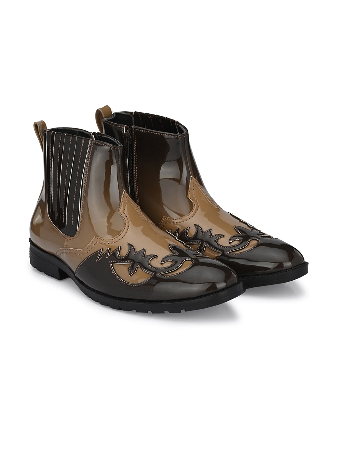 

Vellinto Men Mid Top Embellished Casual Regular Boots, Brown