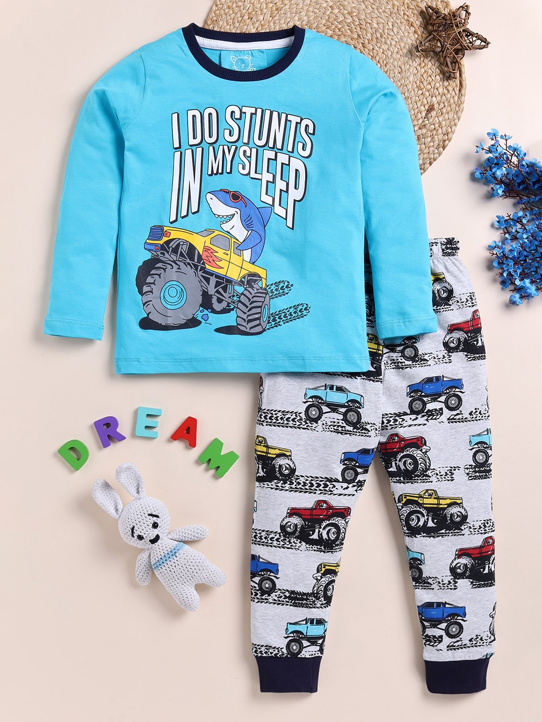 

YK Boys Graphic Printed Night suit, Navy blue