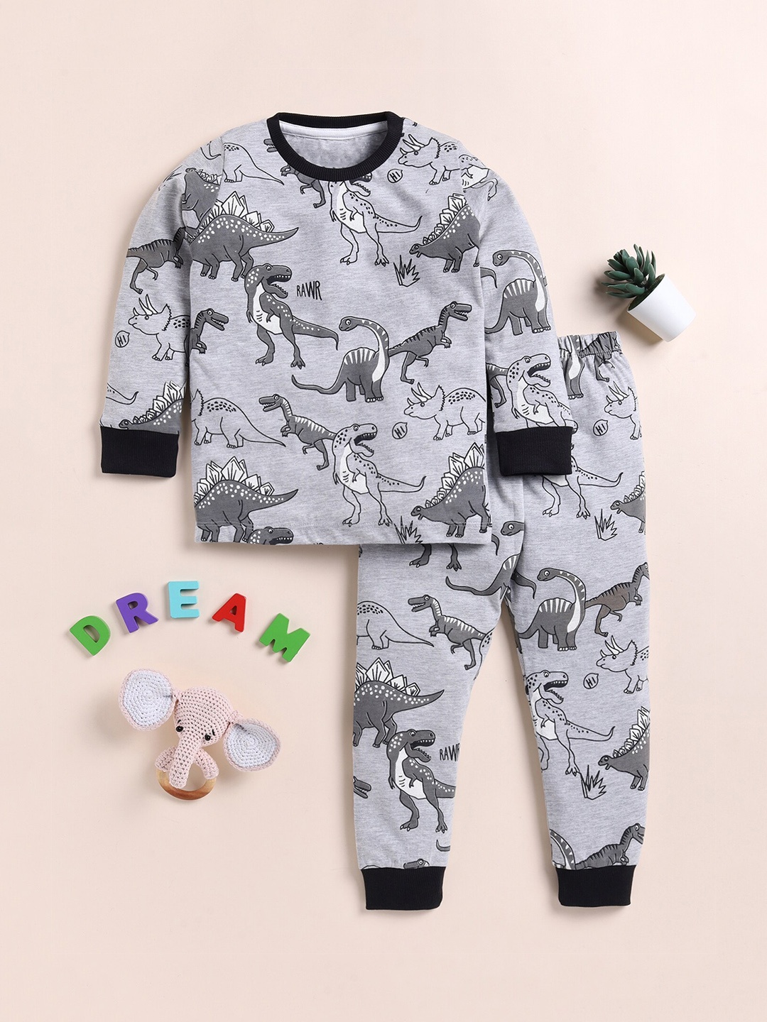 

YK Boys Conversational Printed Night suit, Grey