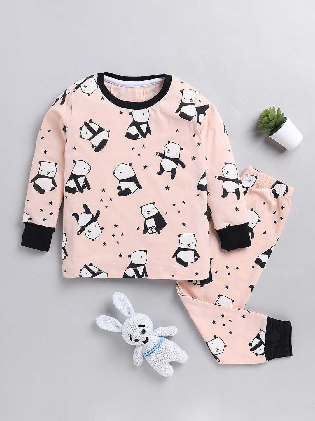 

YK Girls Conversational Printed Night Suit, Peach