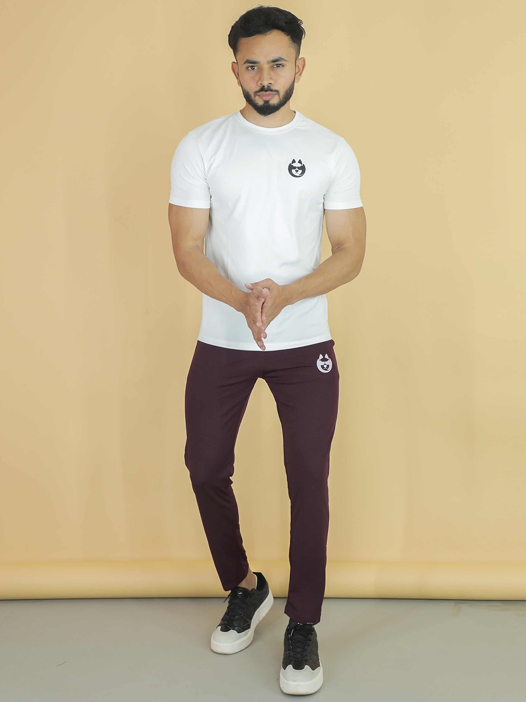 

DANZA-SON Round Neck Mid Rise T Shirt & Track Pant, White