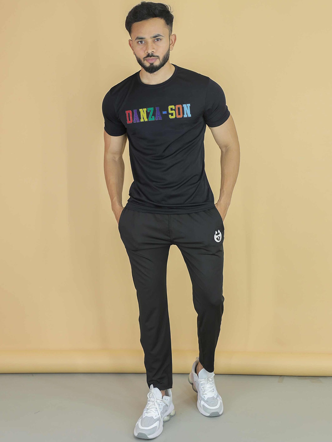 

DANZA-SON Typography Printed Mid Rise Tracksuits, Black
