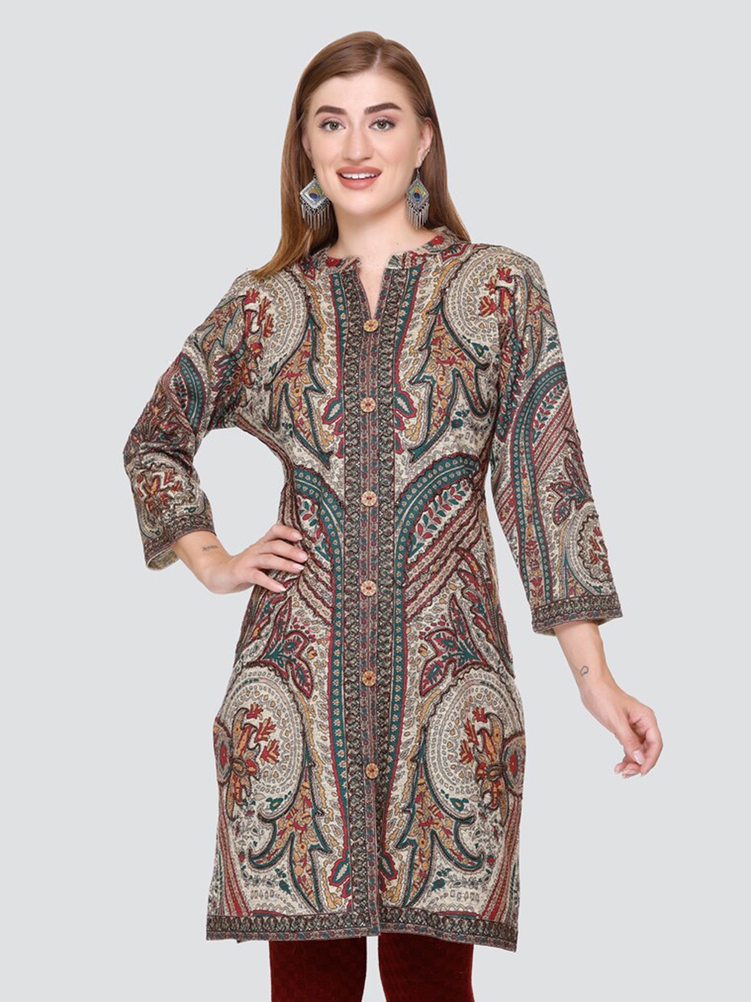 

Elthia Ethnic Motifs Printed Kurti, Green