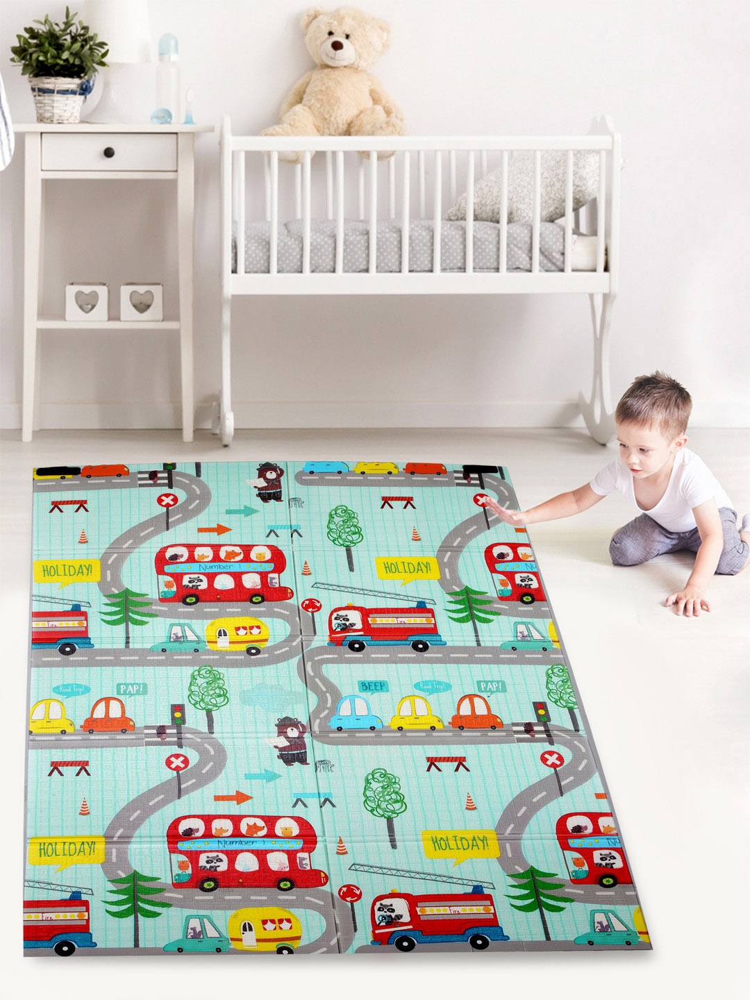 

FABINALIV Kids Blue & Red Cartoon Printed Floor Mat