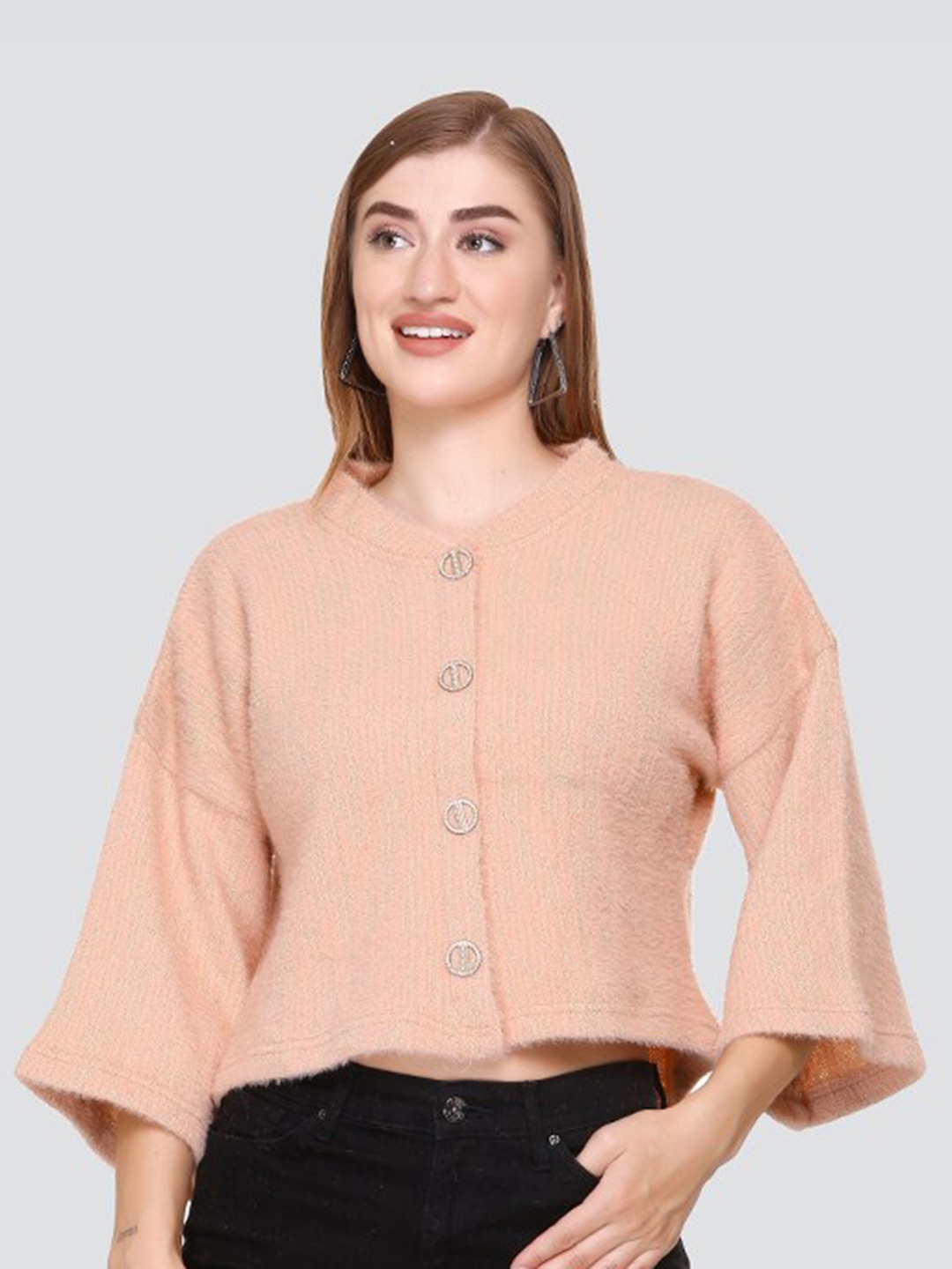 

Elthia Self Design Woollen Shirt Style Top, Orange