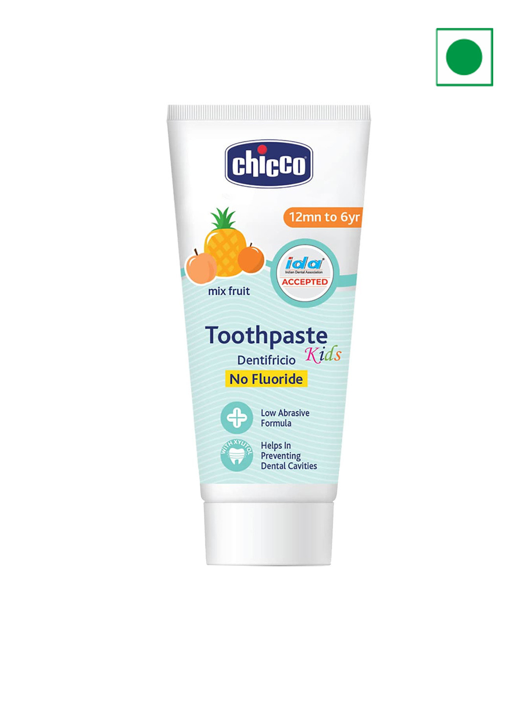 

Chicco Kids Mix Fruit Fluoride Free & Preservative Free Toothpaste For 1Y to 6Y Baby 50g, White