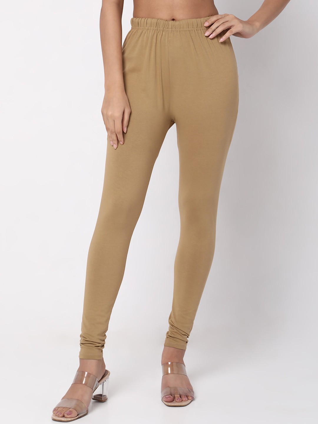 

Ethnicity High-Rise Churidar Length Cotton Leggings, Beige