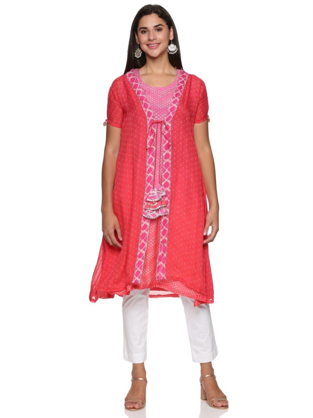 

WEAVERS SAGA Ethnic Motifs Printed A-Line Kuta With Kurta, Red