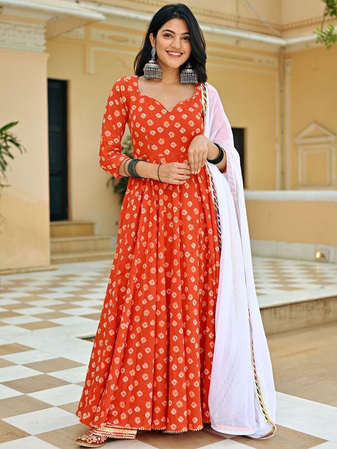 

Lavanya The Label Ethnic Motifs Printed Regular Pure Cotton Kurta & Palazzos With Dupatta, Orange