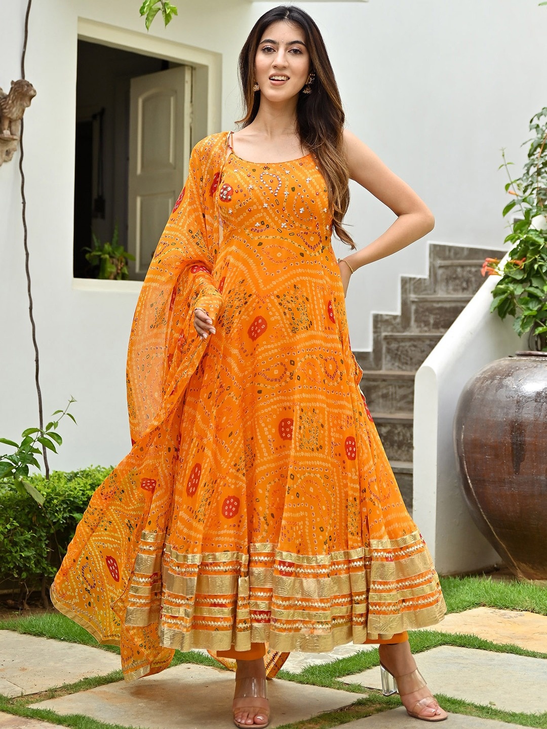 

Lavanya The Label Bandhani Embroidered Kurta with Trousers & Dupatta, Orange