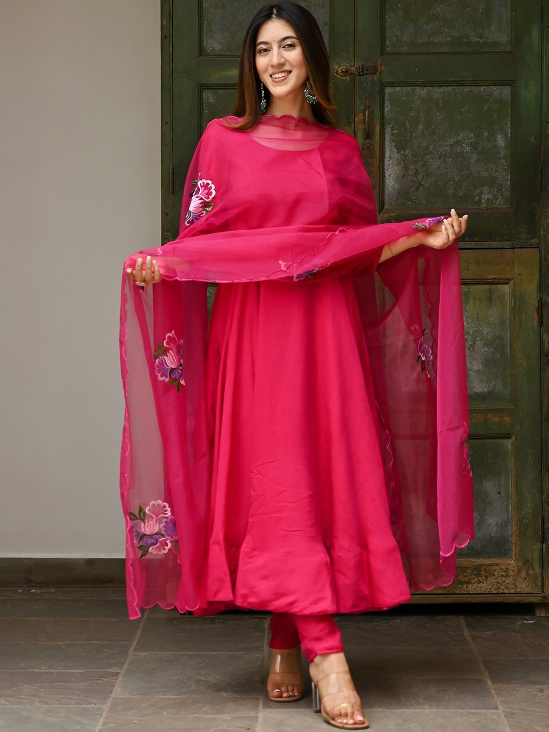 

Lavanya The Label Pure Silk Anarkali Kurta With Trousers & Dupatta, Pink