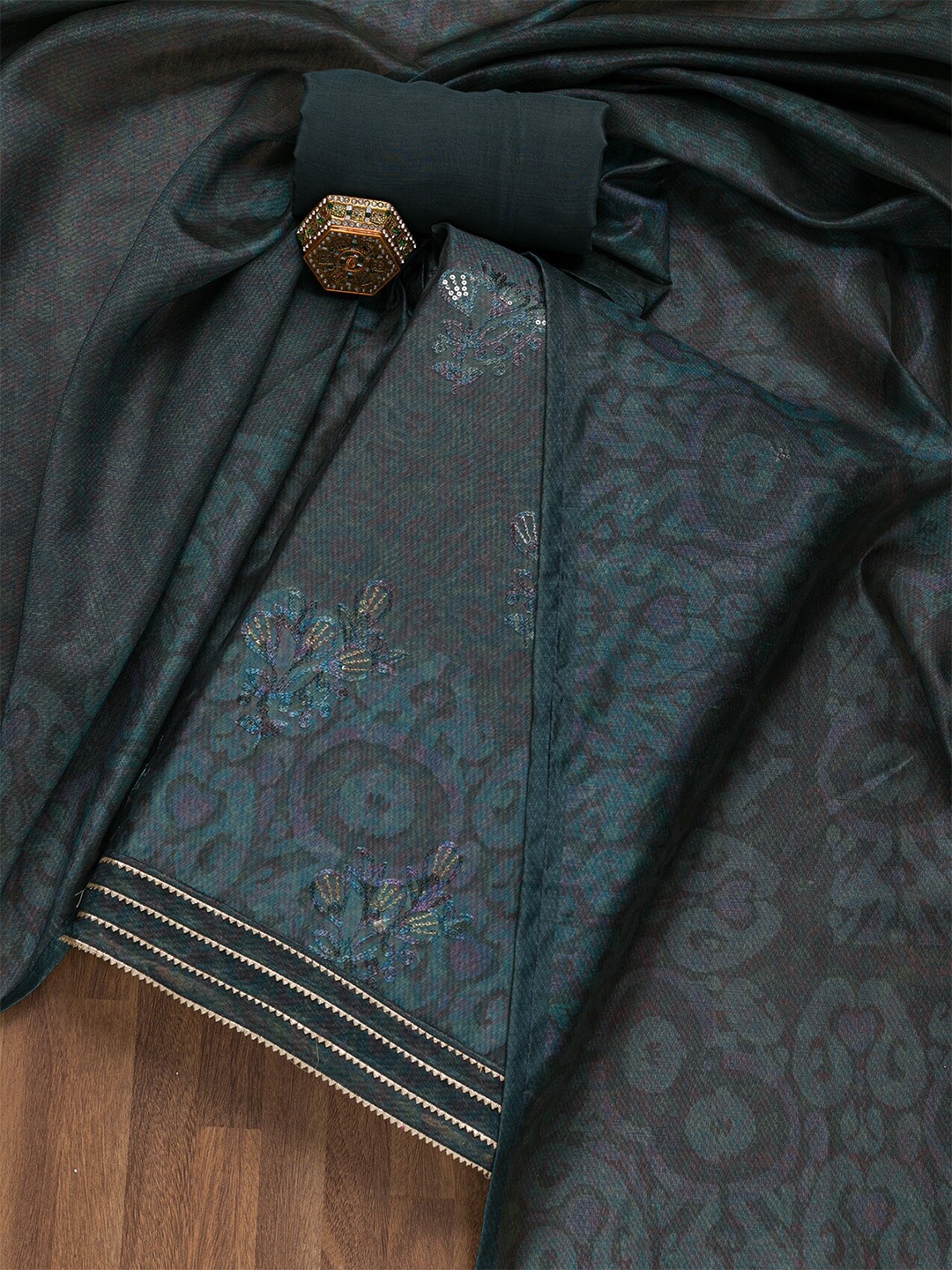 

Koskii Ethnic Motifs Embroidered Sequinned Unstitched Dress Material, Blue