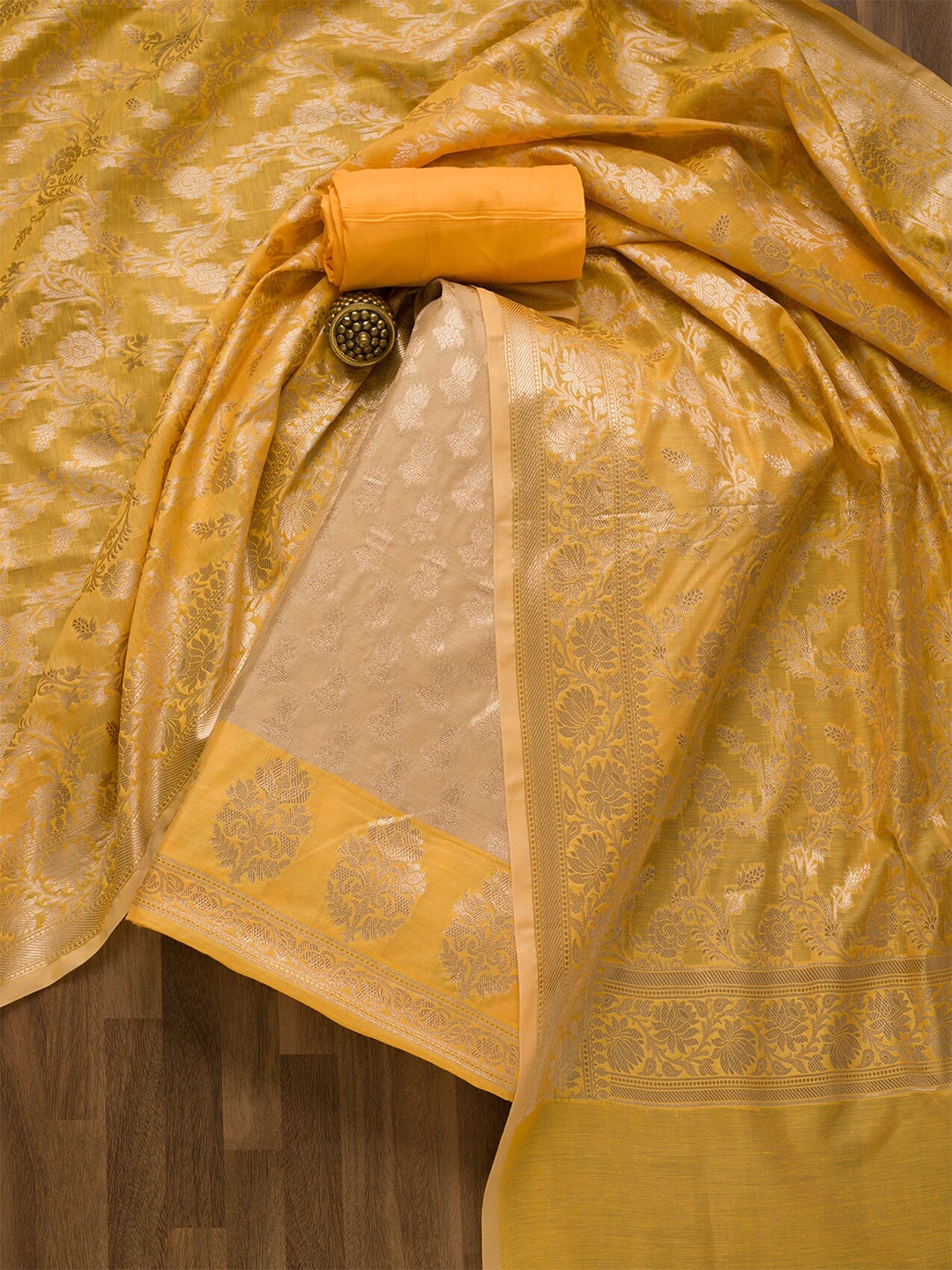 

Koskii Ethnic Motifs Woven Design Zari Unstitched Dress Material, Gold