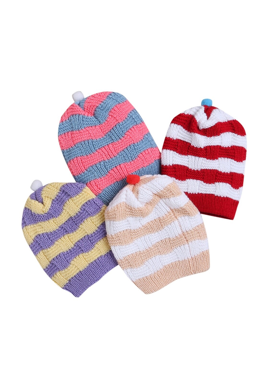 Little Angels Kids Set of 4 Self Design Assorted Beanie Caps