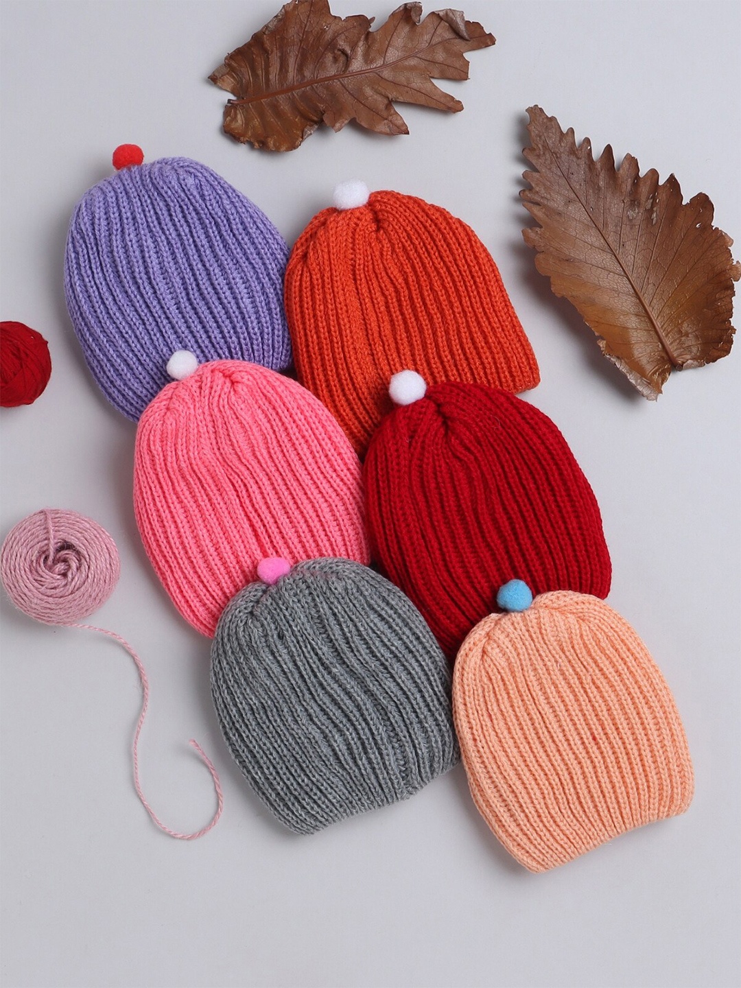 

Little Angels Kids Set of 6 Self Design Assorted Beanie Caps