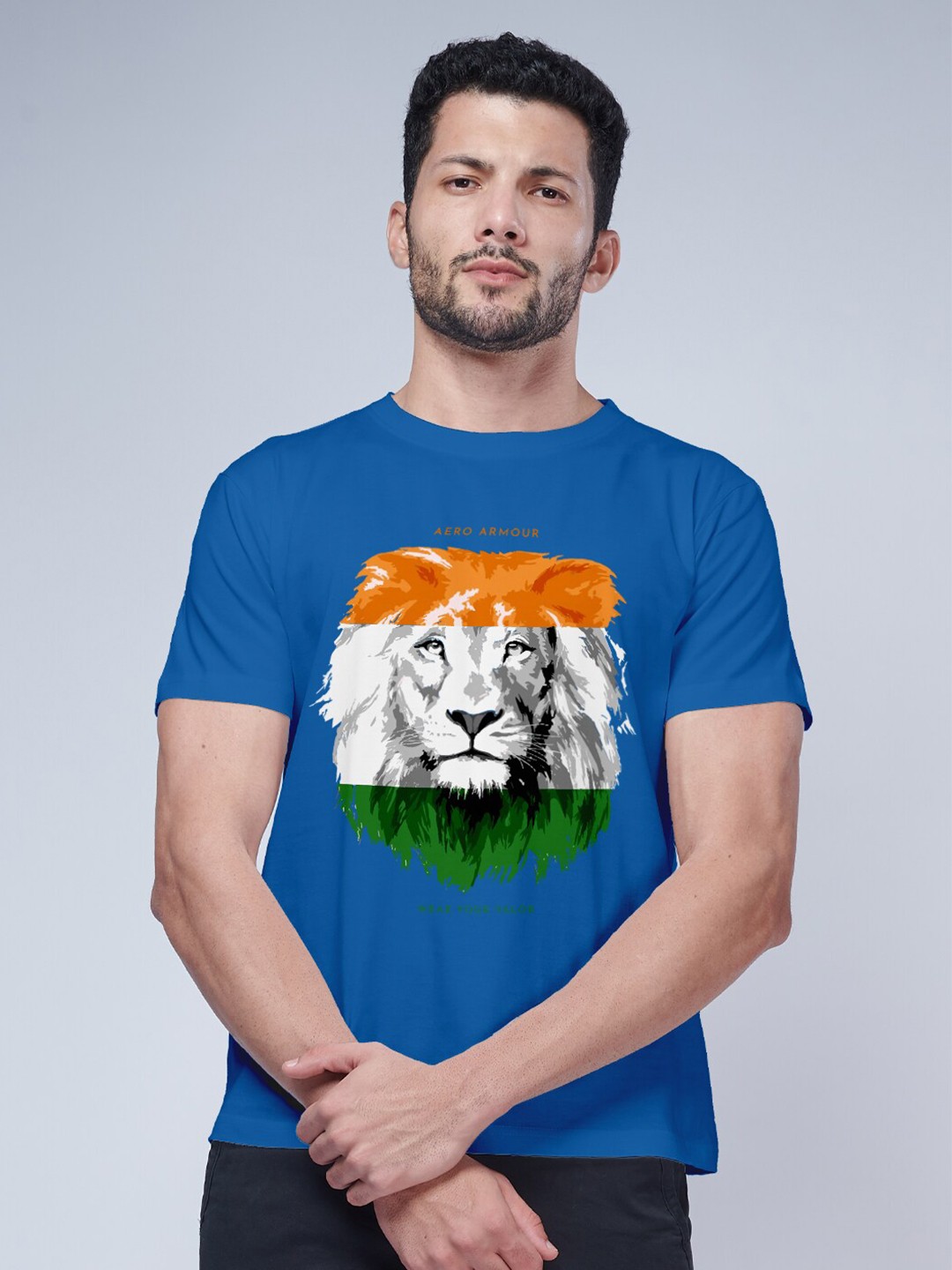 

Aero Armour Unisex Graphic Printed Round Neck Cotton T-shirt, Blue