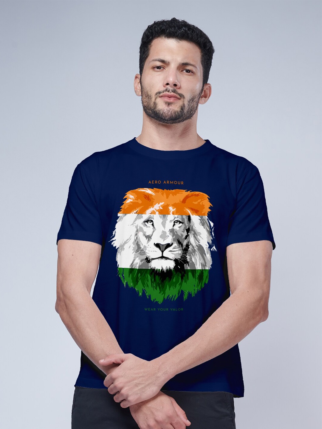 

Aero Armour Unisex Graphic Printed Round Neck Cotton T-shirt, Navy blue