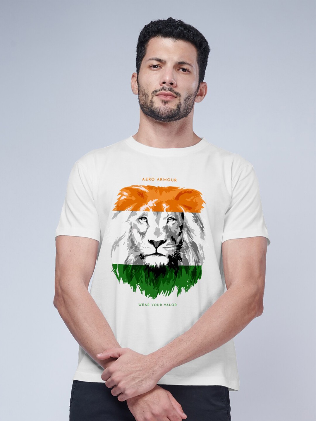 

Aero Armour Unisex Graphic Printed Round Neck Cotton T-shirt, White