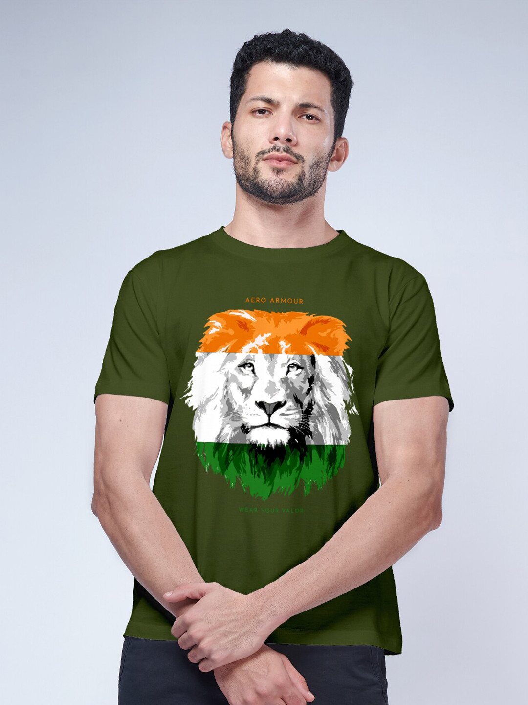 

Aero Armour Unisex Graphic Printed Round Neck Cotton T-shirt, Olive
