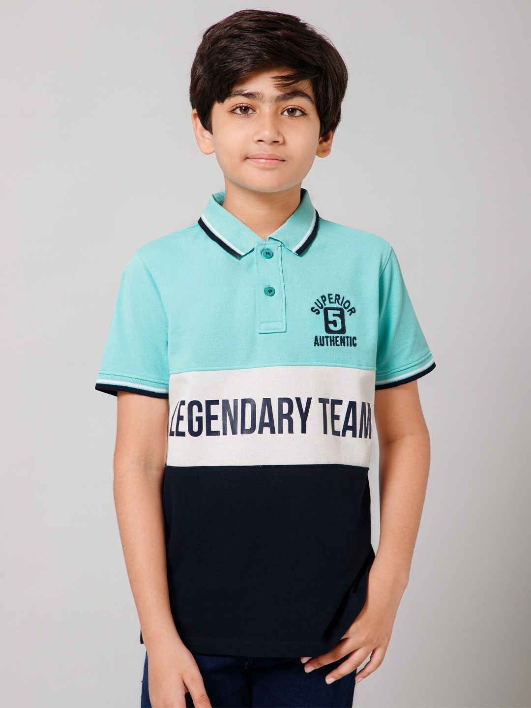 

Alan Jones Boys Typography Printed Polo Collar T-shirt, Blue