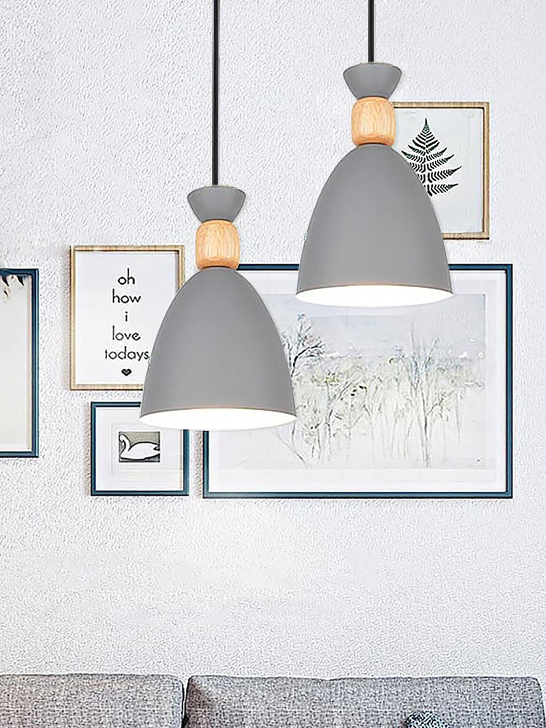 

Homesake Grey 2 Pieces Wood Pendant Modern Ceiling Lamps