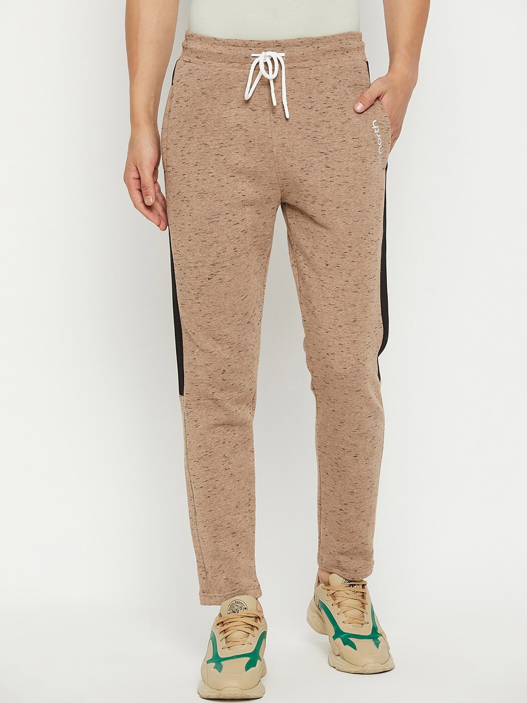 

98 Degree North Men Mid-Rise Cotton Track Pants, Camel brown