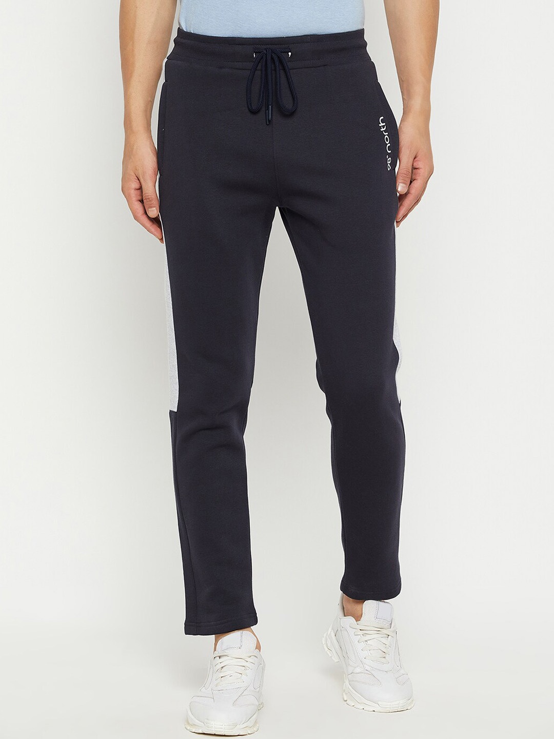 

98 Degree North Men Brand Logo Printed Mid-Rise Cotton Track Pants, Navy blue