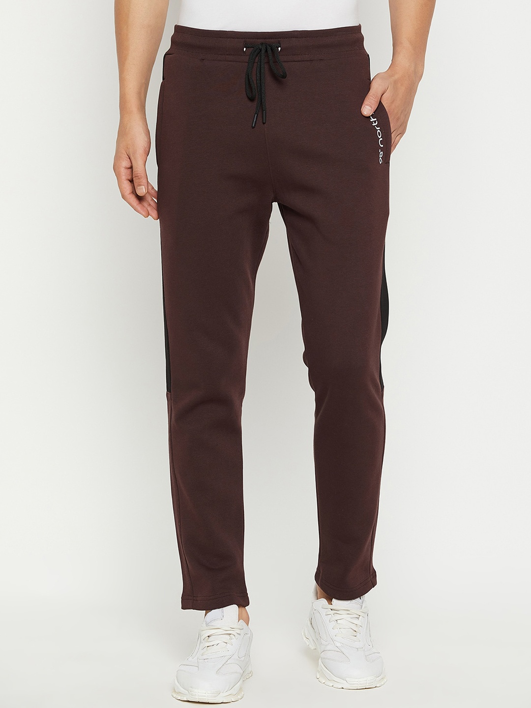 

98 Degree North Men Mid-Rise Cotton Track Pants, Burgundy