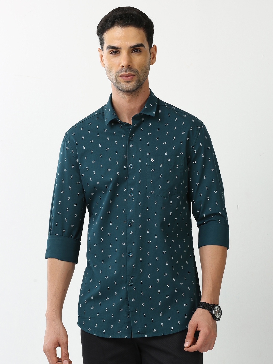 

Classic Polo Standard Slim Fit Geometric Printed Cotton Casual Shirt, Green