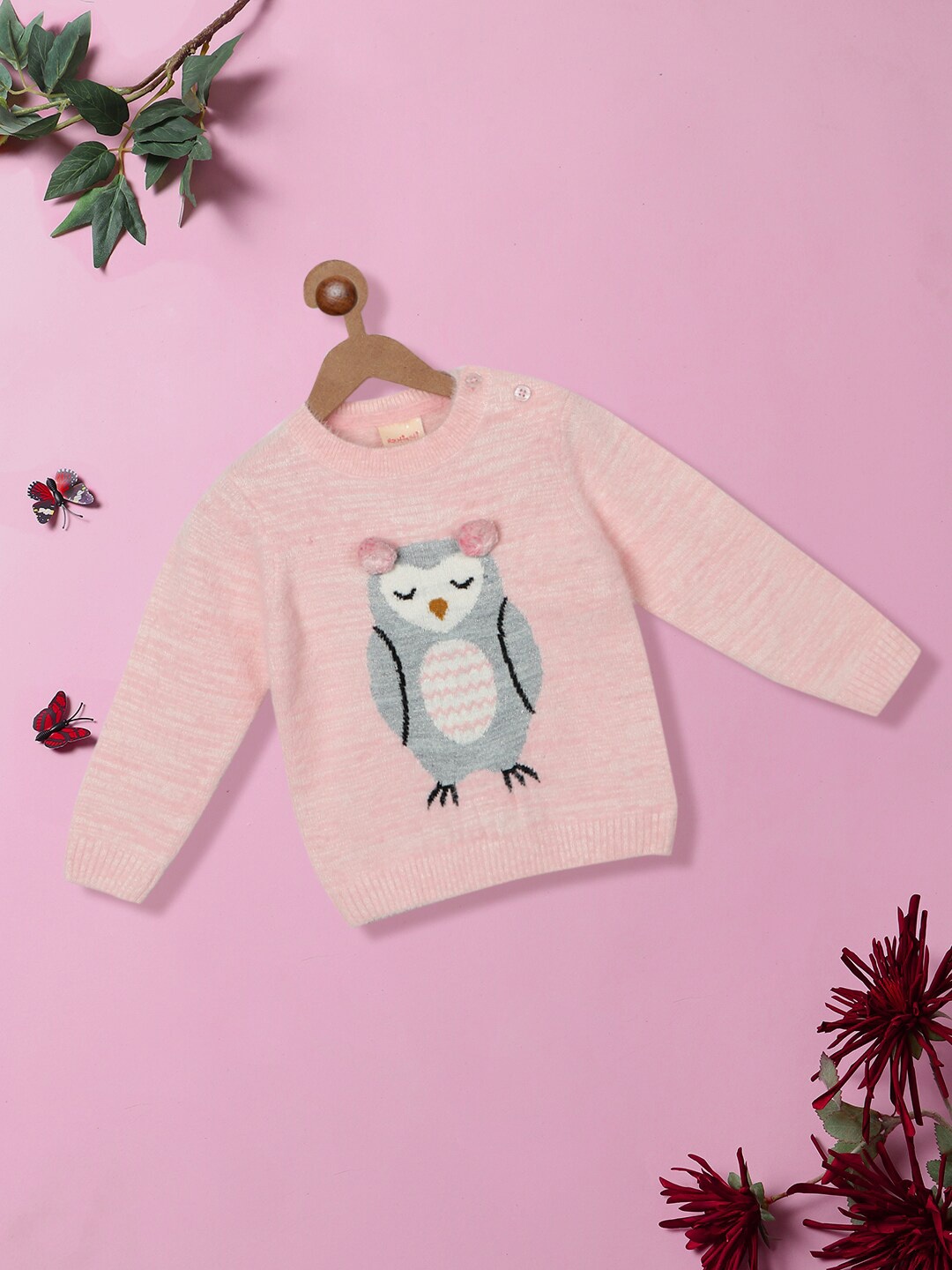 

Nauti Nati Girls Conversational Self Design Pure Acrylic Pullover, Pink
