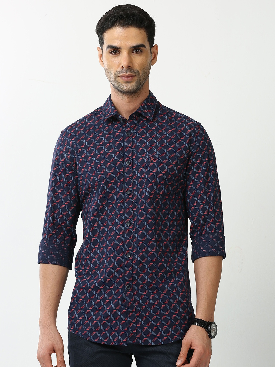 

CP BRO Men Printed Standard Slim Fit Cotton Casual Shirt, Navy blue