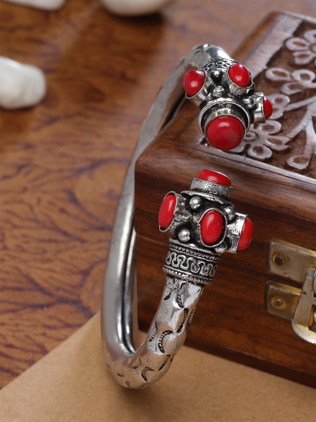 

Sanjog Men German Silver Oxidised Silver-Plated Cuff Bracelet