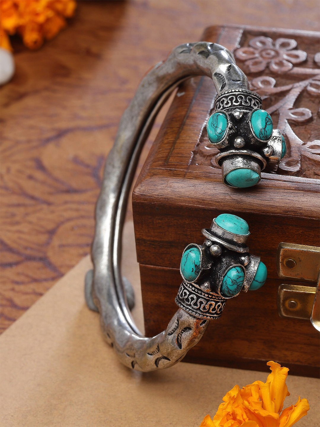 

Sanjog Men German Silver Oxidised Silver-Plated Kada Bracelet