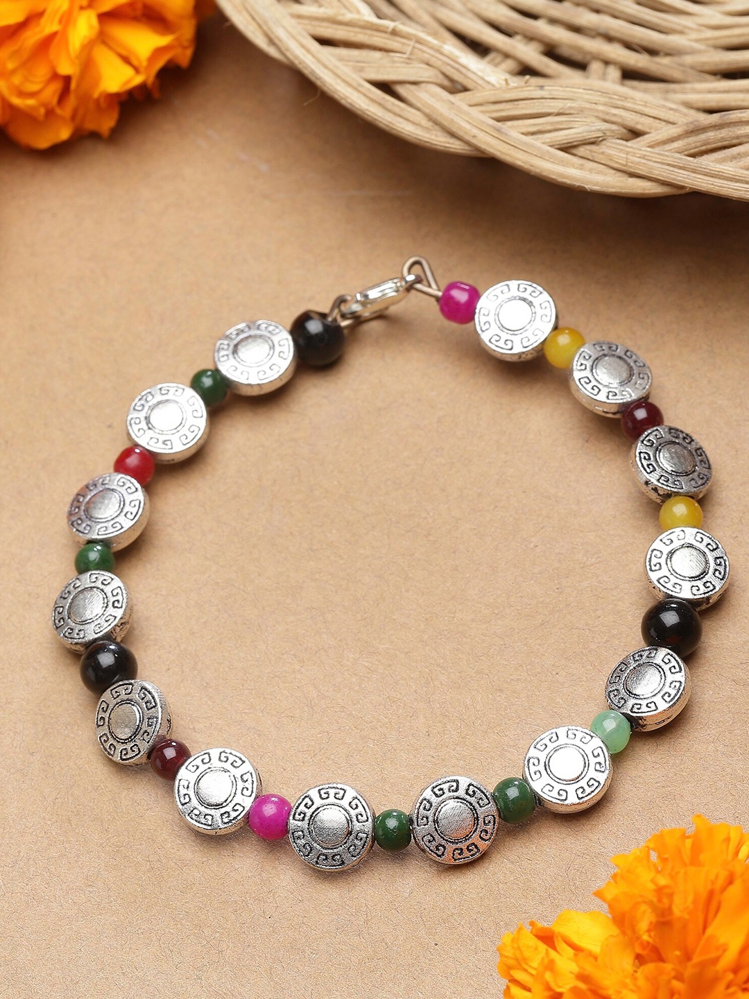 

Sanjog Men German Silver Oxidised Silver-Plated Charm Bracelet