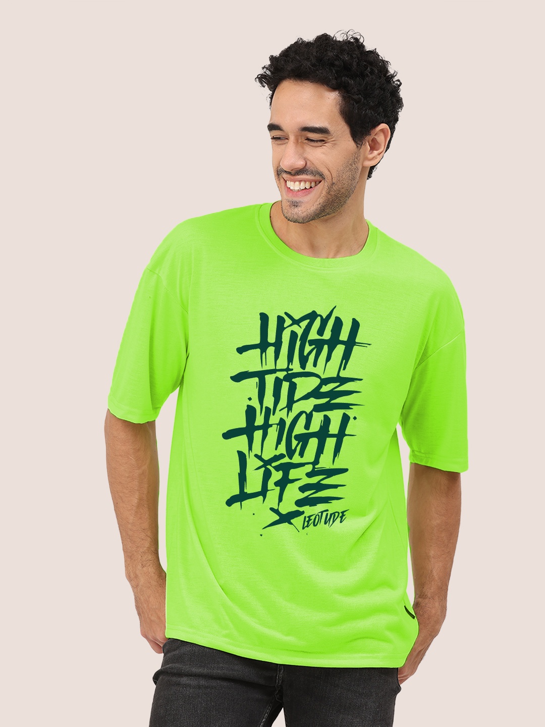 

Leotude Typography Printed Oversized Fit Casual T-shirt, Green