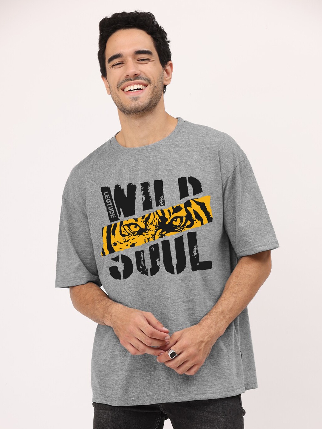 

Leotude Typography Printed Oversized Fit Casual T-shirt, Grey