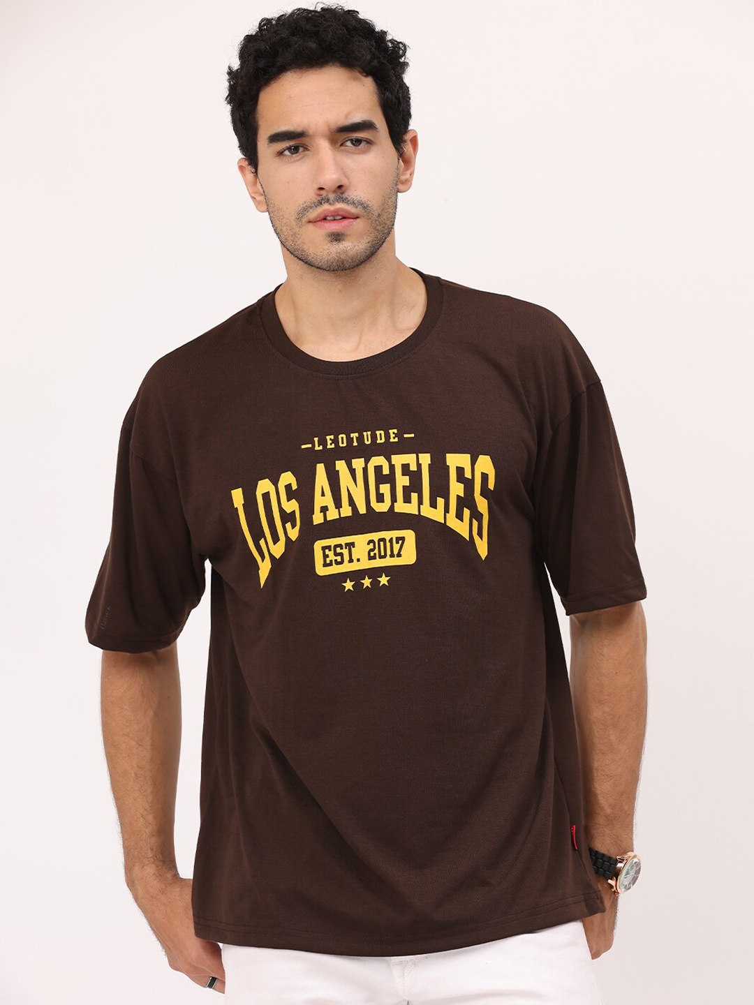 

Leotude Typography Printed Oversized T-shirt, Brown