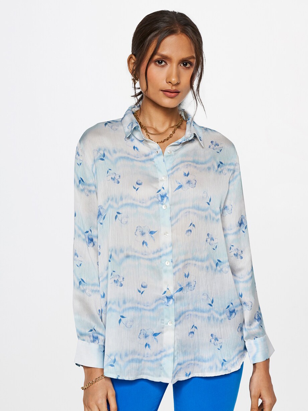 

AND Floral Printed Shirt Style Top, Blue