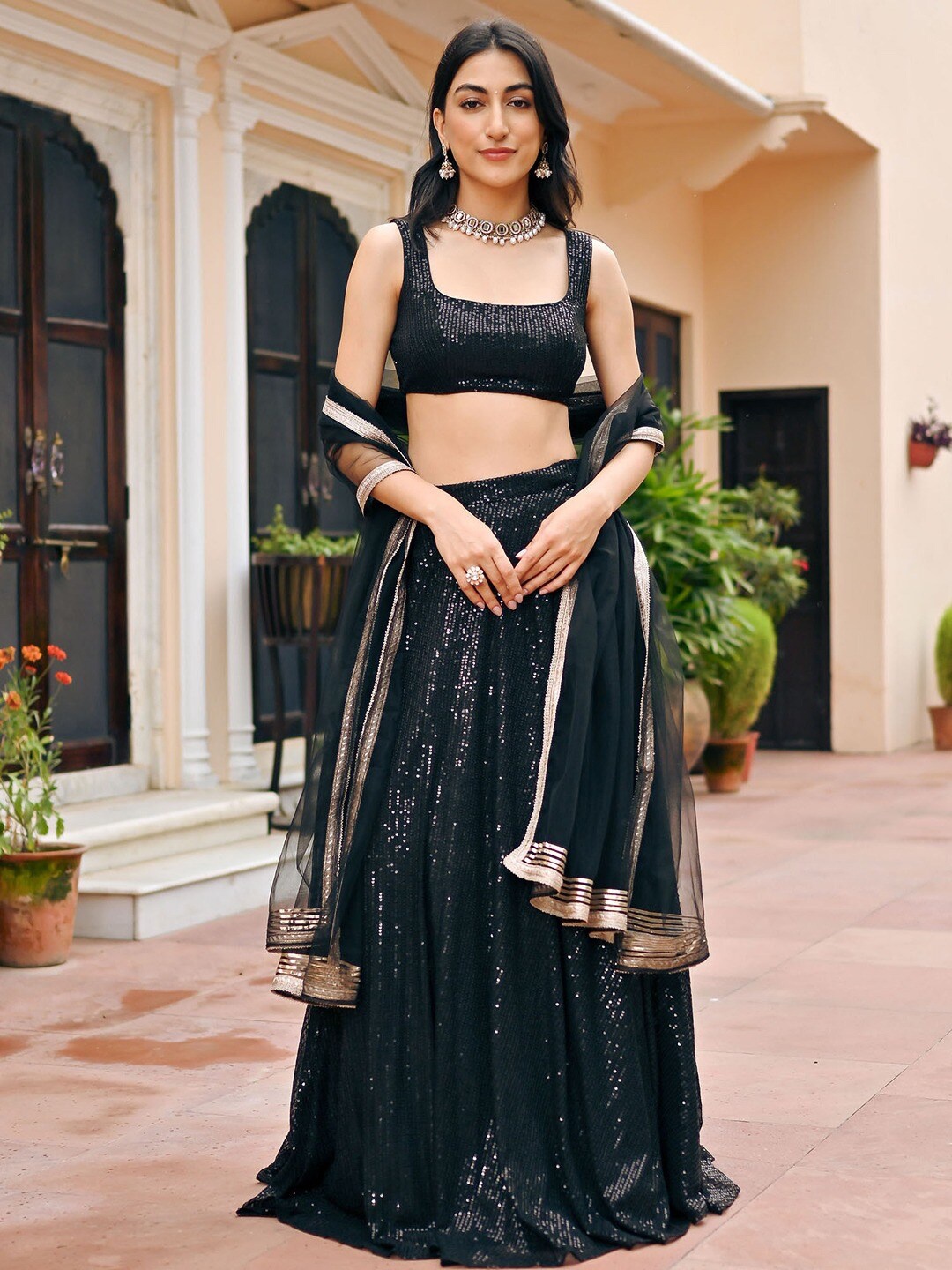 

Lavanya The Label Embellished Ready to Wear Lehenga & Blouse With Dupatta, Black