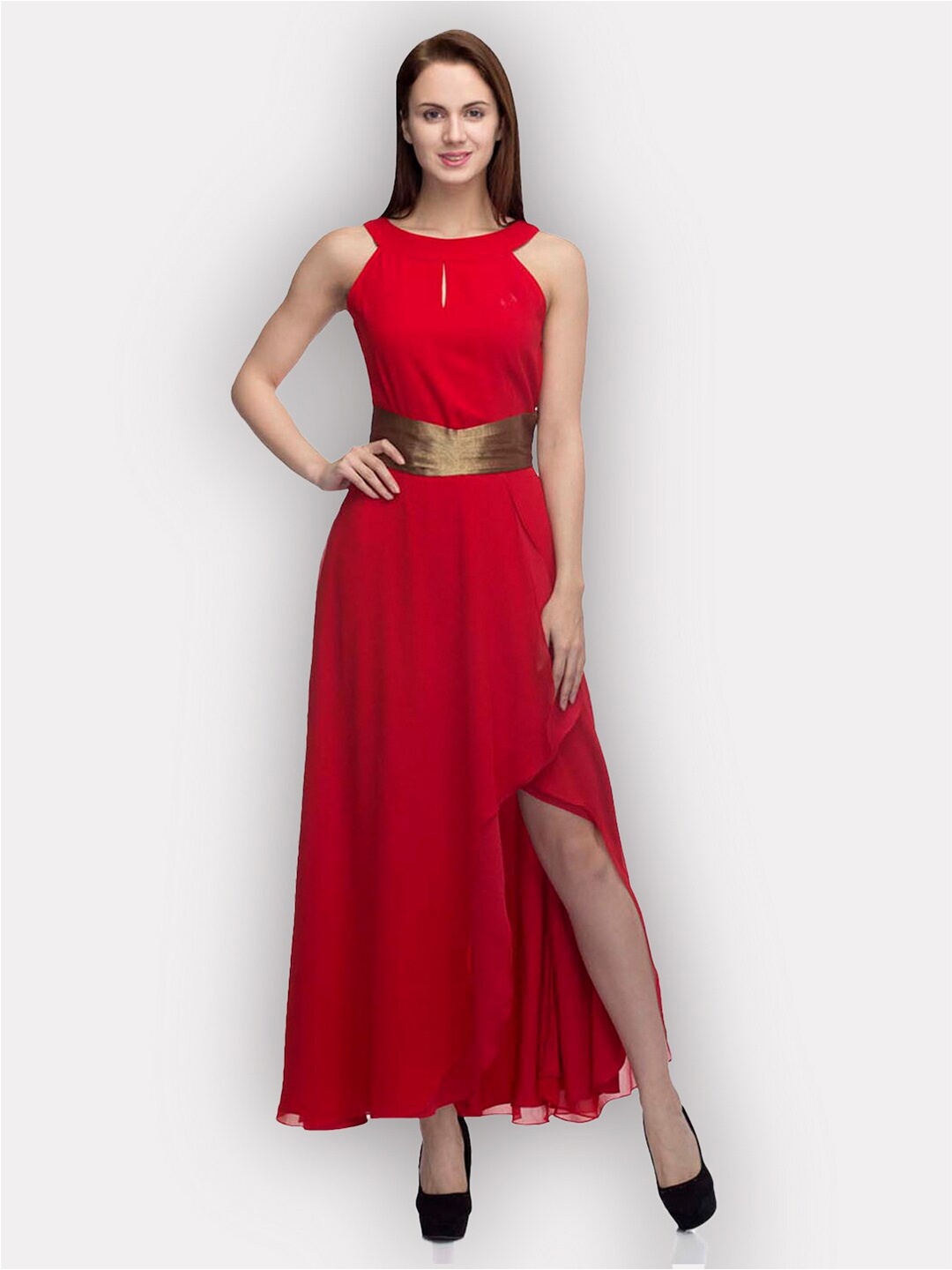 

urSense Keyhole Neck Maxi Dress, Red