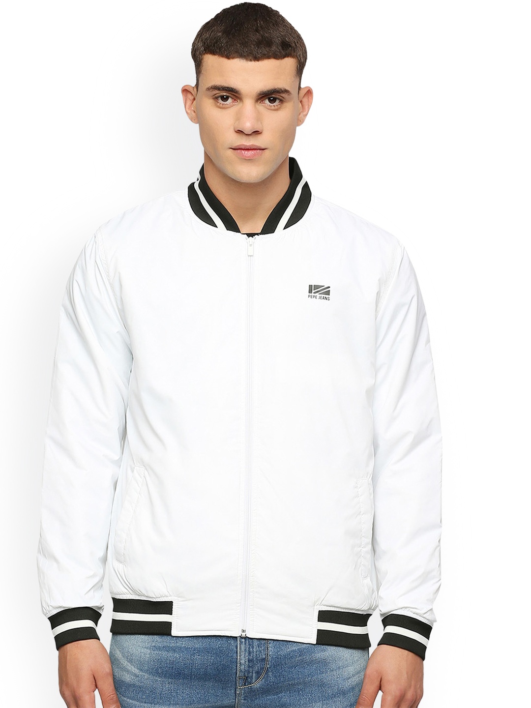 

Pepe Jeans Mock Collar Bomber Jacket, White