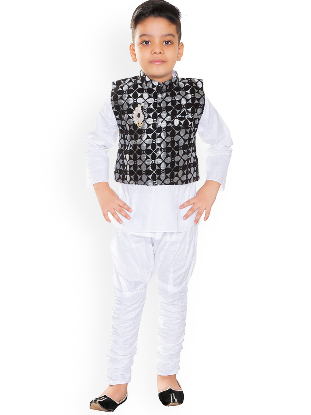

BAESD Boys Self Design Mandarin Collar Cotton Sherwani Set, Black