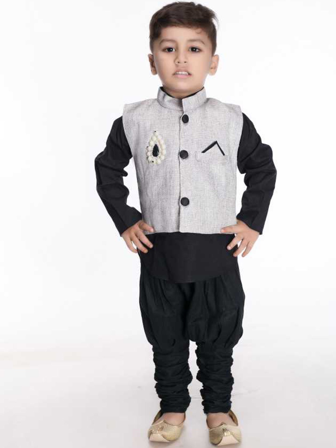 

BAESD Infant Boys Mandarin Collar Cotton Sherwani Set, Grey