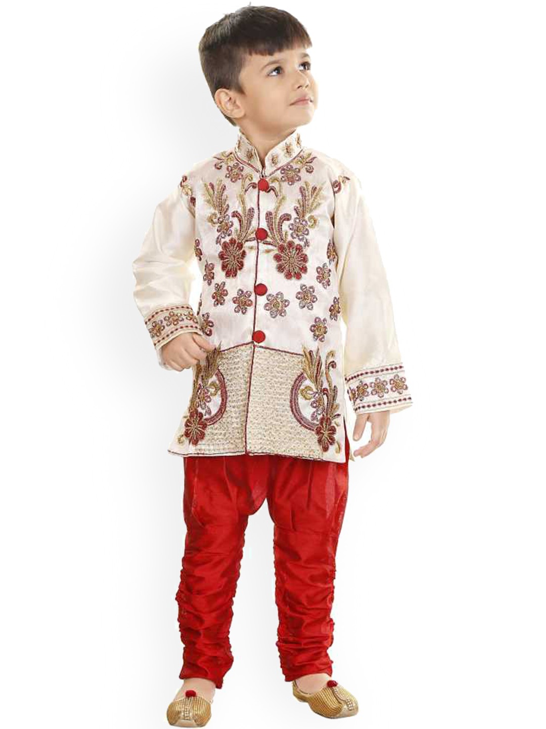 

BAESD Infant Boys Embroidered Mandarin Collar Sherwani Set, Cream