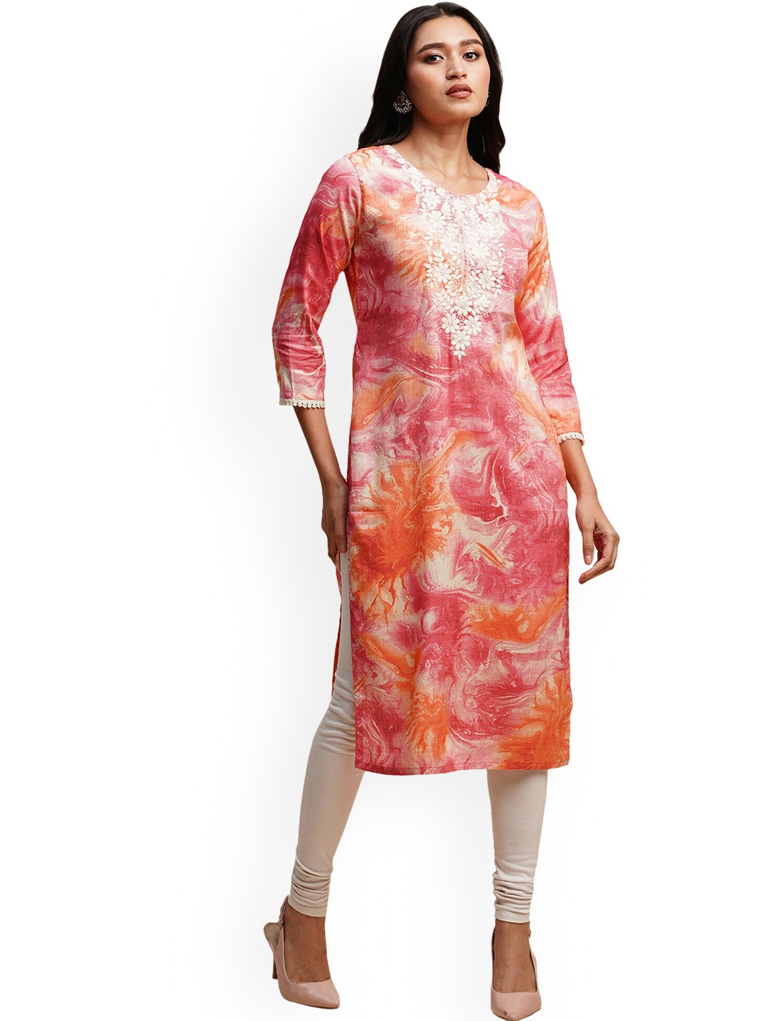 

Nimayaa Tie Dye Printed Embroidered Straight Kurta, Pink