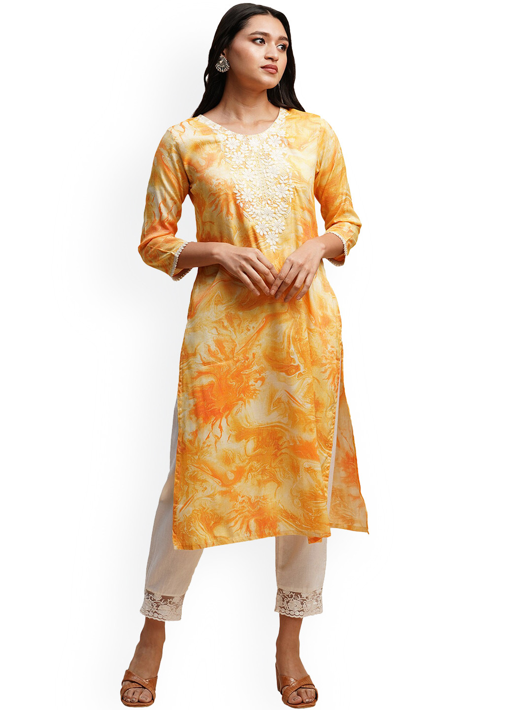 

Nimayaa Abstract Printed Thread Work Straight Kurta, Mustard