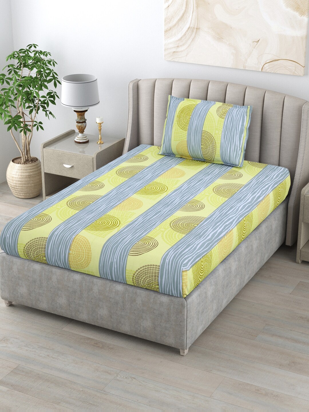 

BOMBAY DYEING Allure Lime Green Pure Cotton 120 TC Single Bedsheet with 1 Pillow Cover