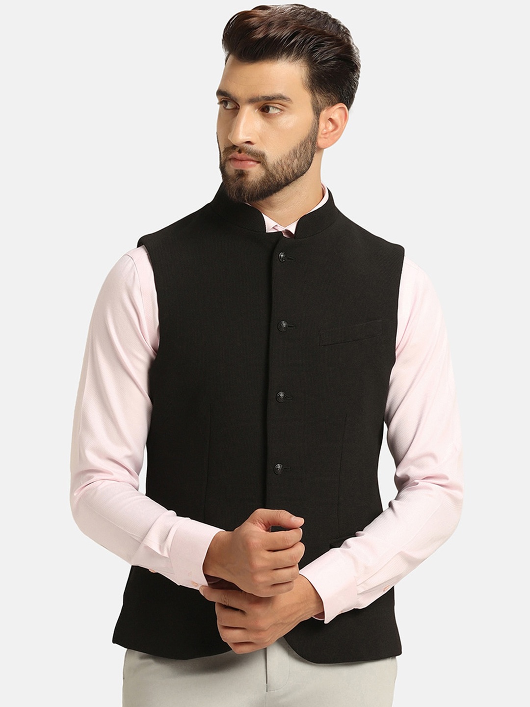 

Blackberrys Slim Fit Mandarin Collar Nehru Jacket, Black