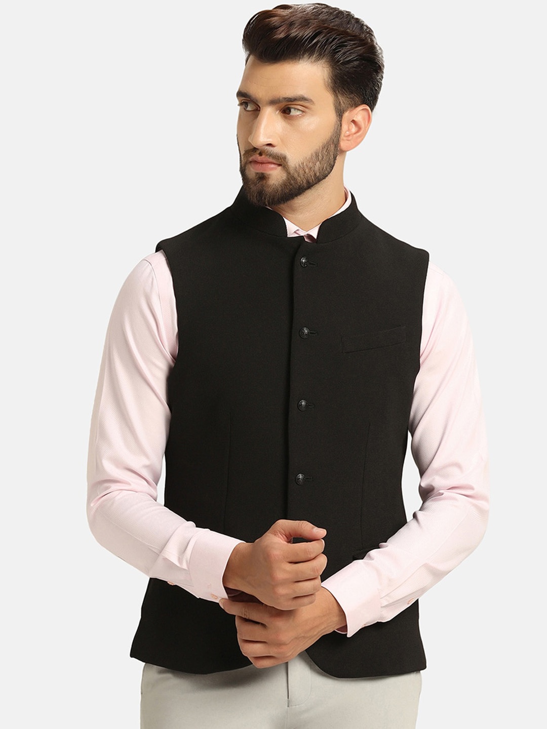 

Blackberrys Slim Fit Mandarin Collar Nehru Jacket, Black